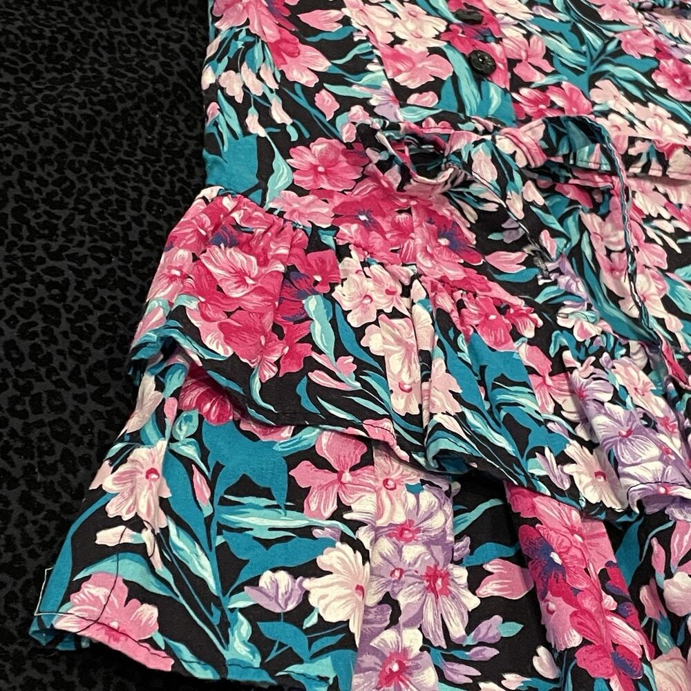Vintage Girls Dress Floral Size 4 Colorful Holiday Party Ruffles Bow USA - Picture 4 of 6
